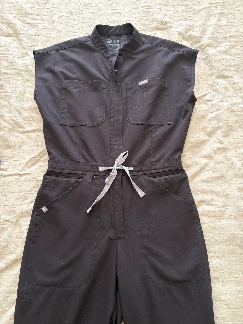Figs Black Sleeveless Utility Jumpsuit with Contrast Drawstring